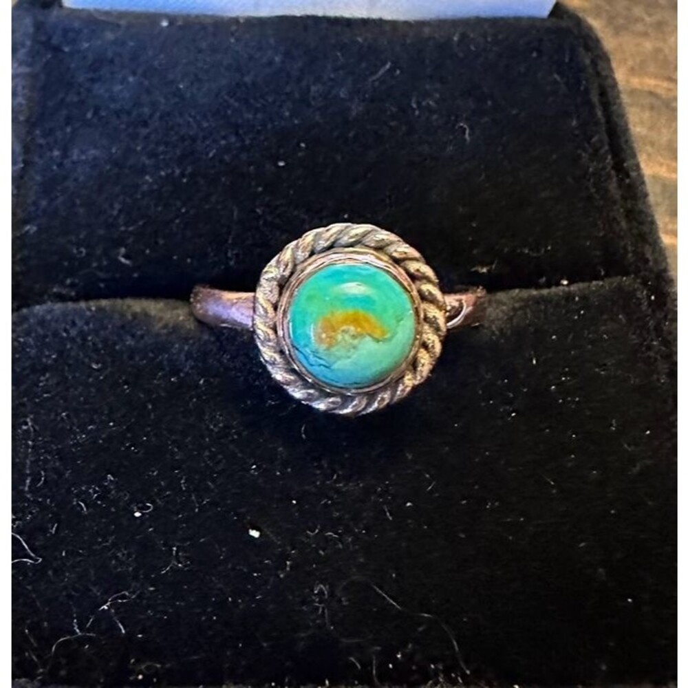 Small Turquoise Pure Copper Ring Size 7